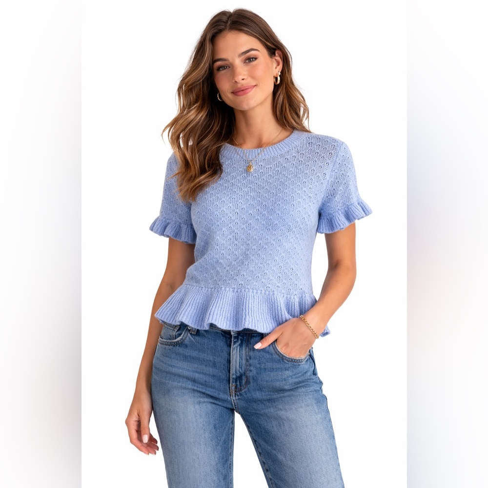 Divided H&M Periwinkle Blue Knit Peplum Top Short Sleeve Size Medium NWOT